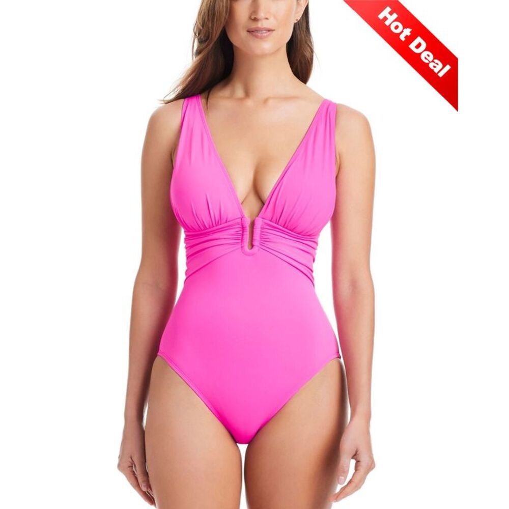 Bleu by Rod Beattie Womens Plunging V-Neck One-Piece Swimsuit 12 Dahlia NWT $98